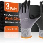 Safety Work Gloves MicroFoam Nitrile Coated-3 Pairs,Breathable Nylon Working Gloves for Men Women