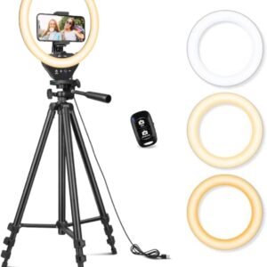 Ring Light with 50'' Extendable Tripod Stand, LED Circle Lights with Phone Holder for Live Stream/Makeup/YouTube Video/TikTok